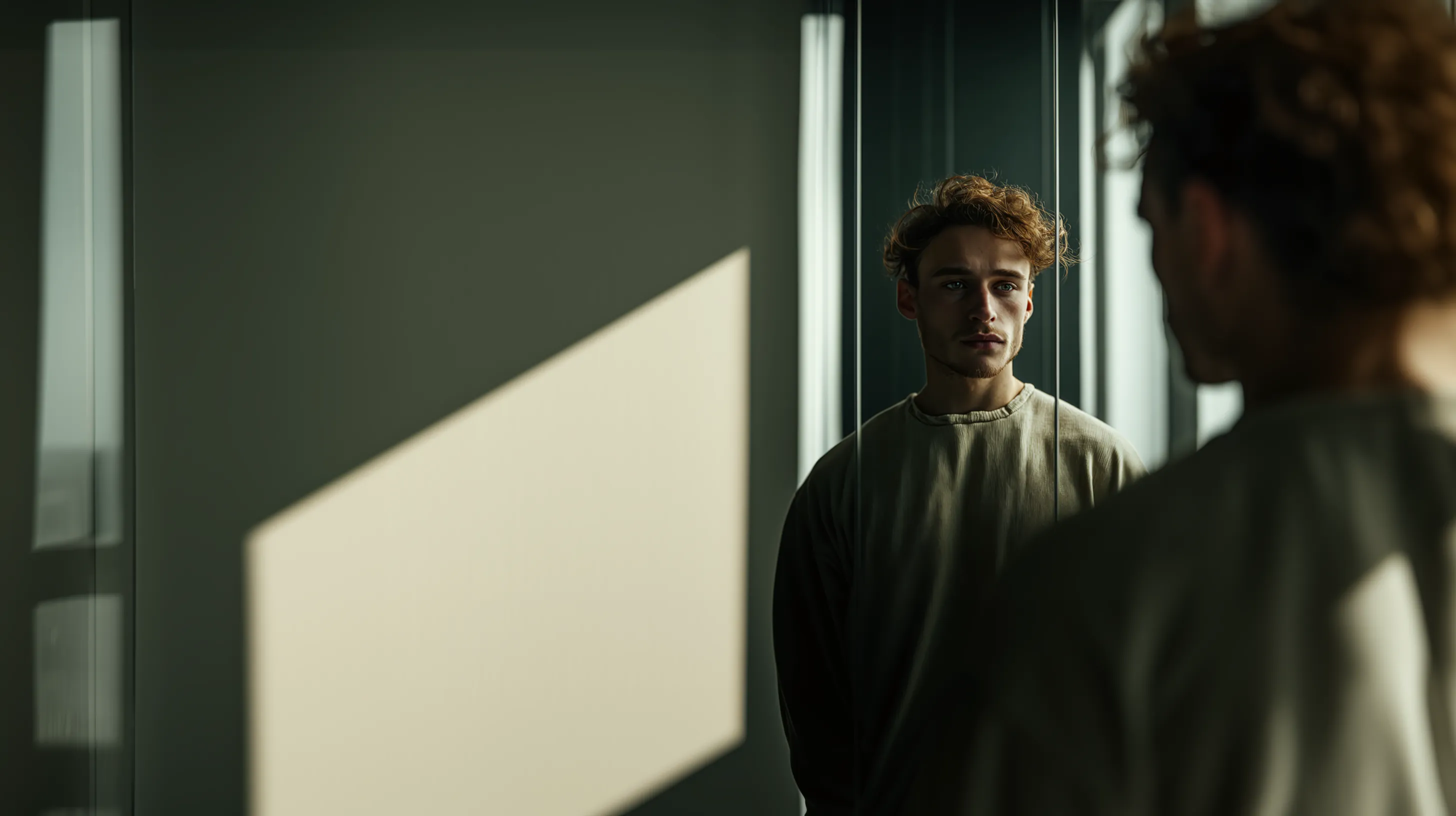 A man looking at himself in a mirror